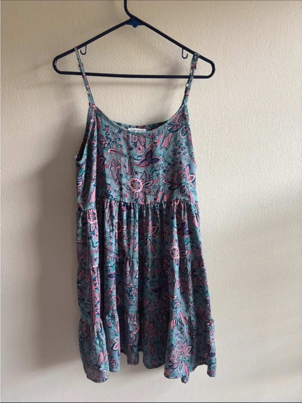 Karma Highway womans boho Sleeveless Mini Dress in Teal and Pink Paisley OS